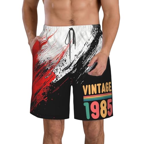 Vintage 1985 40 Year Old Gifts 40th Birthday Gifts Mens Swim Trunks Board Shorts Quick Dry Mens Summer Beach Short