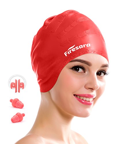 Firesara zwemmuts voor lang haar, waterdichte siliconen zwemmuts voor dreadlocks of kort haar voor volwassen mannen vrouwen jeugd kinderen kind houdt haar schoon oor droog met neus clip en oor pluggen
