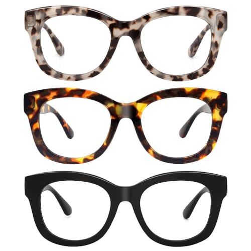 JiSoo 3 Pack Reading Glasses 1.0 Women/Men Designer Oversized Readers, Thick Large Round Ladies Reading Glasses 1.0