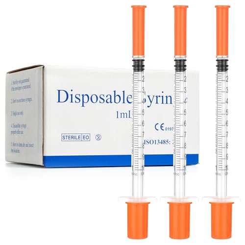 1ml Syringes 30Gauge 5/16 Inch, U-100 Disposable Syringe for Scientific Research Use, Individually Wrapped, Box of 100