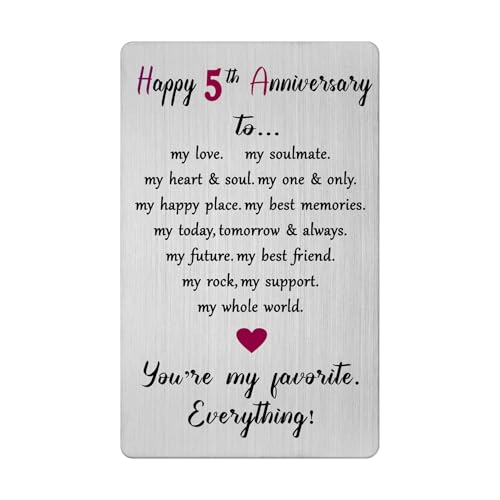 Viayen 5 Year Anniversary Card for Men Women Him Her- Happy 5th Five Fifth Anniversary Keepsake Gifts for Husband Wife