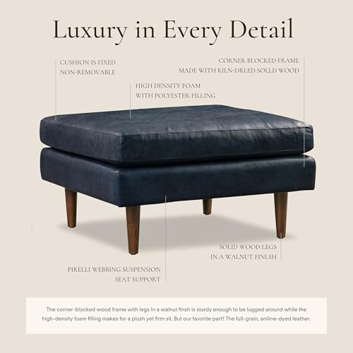 Image of Poly & BARK Napa Ottoman in Full-Grain Semi-Aniline Italian Tanned Leather in Midnight Blue