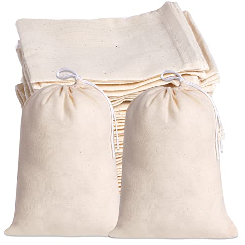 Tayfremn 50Pcs Cotton Drawstring Bags, Reusable Muslin Bag Natural Cotton Bags with Drawstring Produce Bag Bulk Gift Jewelry Pouch for Party Wedding Home Storage, Natural Color (6x7.9 Inch)