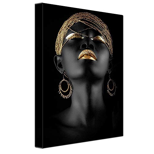 Abstract Poster Printed Golden Fashion Black Woman Portrait Artwork Canvas Print Living Room Wall De - //coolthings.us