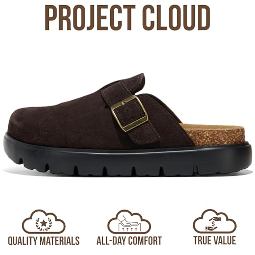 Image of Project Cloud 100% Genuine Leather Platform Clogs for Women Footwear - Memory Foam Arch Support Cork Footbed Casual Shoes & Mules for Women 2026 (Benton Chunky)