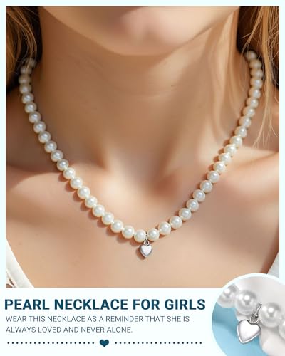 Image of Heart Pearl Necklace for Girls, Birthday Graduation Christmas First Communion Comfirmation Easter Gifts