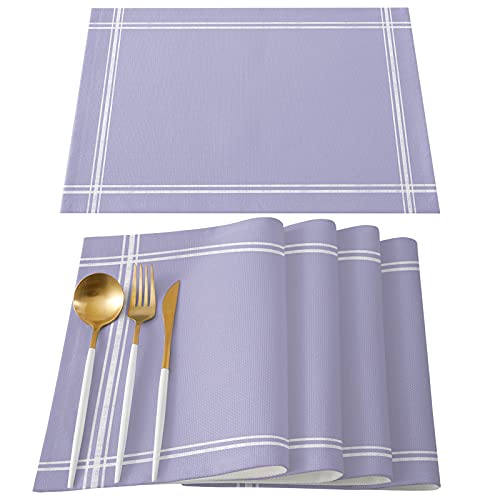 Risqiten Placemats Set Of 6, Solid Lavender Placemats For Dining Table, Pure Color Cotton And Linen Table Mats Washable For Kitchen, Party, Wedding Decor, 13 X 19 Inches #TOP11