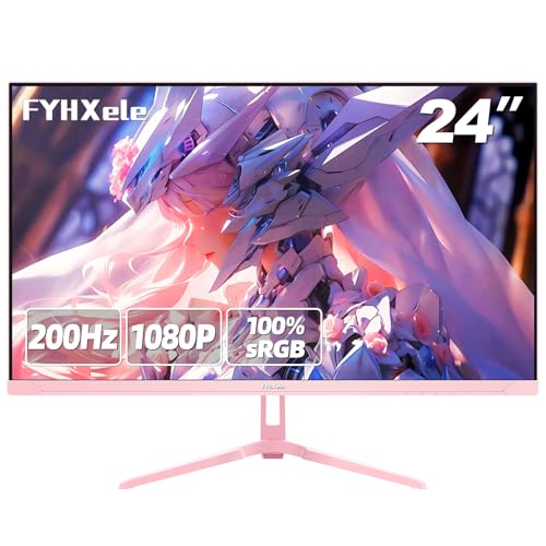 Image of FYHXele 24 inch 200Hz Gaming Monitor, FHD 1080P Fast IPS PC Gaming Monitor, 1ms, freesync, 99% sRGB, USB /DisplayPort /HDMI /Eye Care /VESA Mountable-Pink