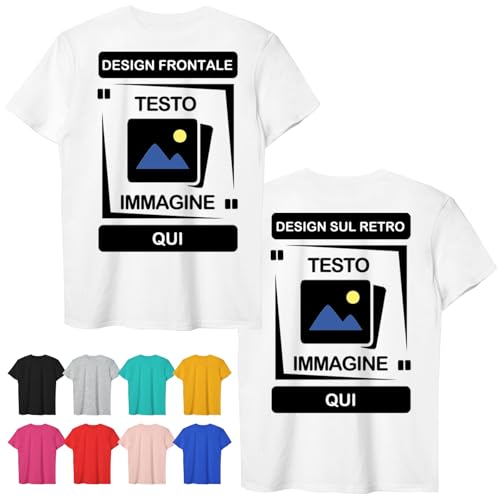 CustomSolo Maglietta Personalizzata con Foto e Testo, Unisex Doppia Faccia T-Shirt Personalizzata per Uomo e Donna, Maglia Personalizzata per Regali, Compleanni, Famiglia, Logo Aziendale, 100% Cotone