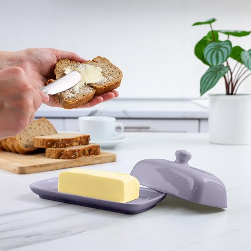 Image of Zulay Butter Dish With Lid For Countertop - Porcelain, Ceramic Butter Dish with Knob Handle Great for Cooking - Elegant Design Butter Holder - Durable & Sturdy Butter Keeper - Periwinkle