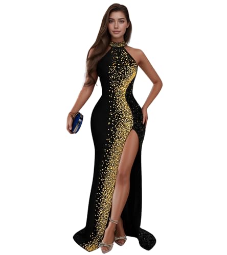 Image of Jigfar Women Sexy Elegant Rhinestone Mesh See Through Party Club Night Split Bodycon Formal Maxi Dress
