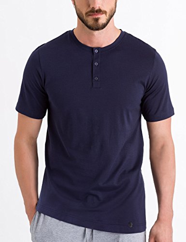 HANRO Men's Night and Day Short Sleeve Henley Shirt, Black iris, XX-Large