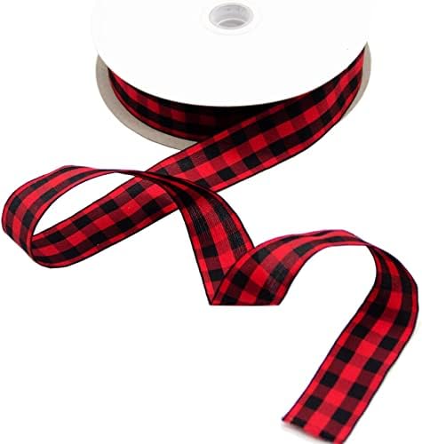 50 Yard Large Buffalo Check Ribbon -1.0 Inch Black and Red Plaid Ribbon, Lumberjack Ribbon for Lumberjack Party Supplies and Christmas, Valentine's DIY Craft
