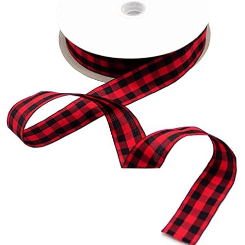 50 Yard Large Buffalo Plaid Ribbon- 1.0 Inch Black and Red Check Ribbon- Lumberjack Ribbon for Lumberjack Party Supplies and Christmas, Valentine's DIY Craft Cover