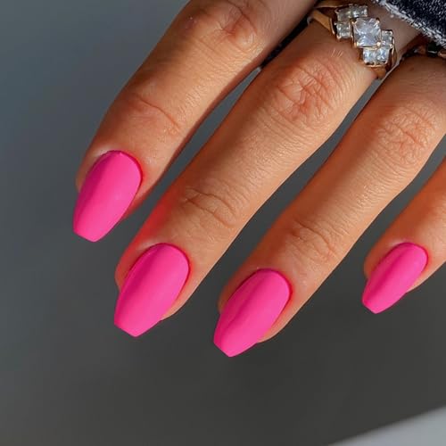 XCREANDO Glitter Ombre Pink Short Coffin Short Coffin Press on Nails Medium Press ons, Medium Square Glue on Nails Fake Nails for Women, Ballerina T Shape Acrylic False Nail Natural Handmade