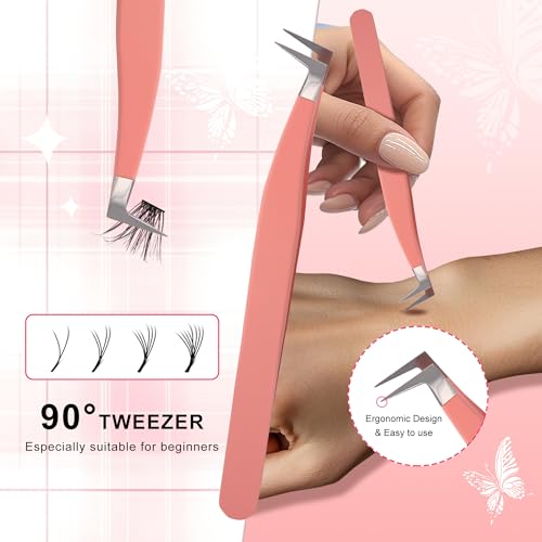 Kit de 4 pinces à cils extensions volume et isolation courbe 90