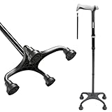 Rehand Quad Canes, Walking Cane for Men & Women with Ergonomic Handle Ever and Graceful 4-Pronged Base for Extra Stability, Foldable, Adjustable Walking Sticks for Right or Left Handed