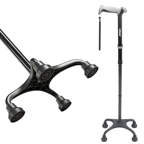 Rehand Quad Canes, Walking Cane for Men & Women with Ergonomic Handle Ever and Graceful 4-Pronged Base for Extra Stability, Foldable, Adjustable Walking Sticks for Right or Left Handed