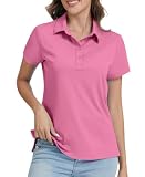 JoyGirl Polo Shirts for Women Short Sleeve T Shirts Quick Dry Lightweight Breathable Gym Tops Collared Golf Shirt with 4-Buttons (Rose Pink,XL)