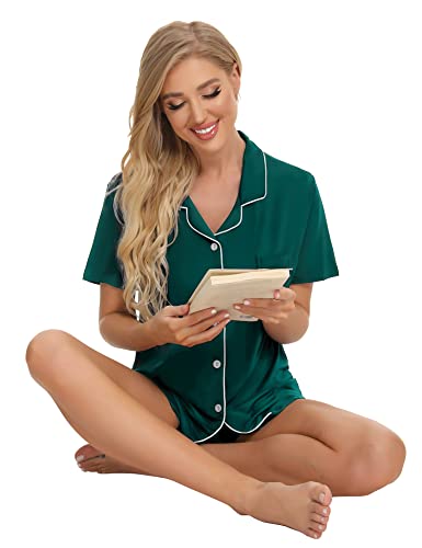 Image of SWOMOG Womens Button Down Pajamas Set Short Sleeve Sleepwear Bride Soft Pj Lounge Sets XS-3XL