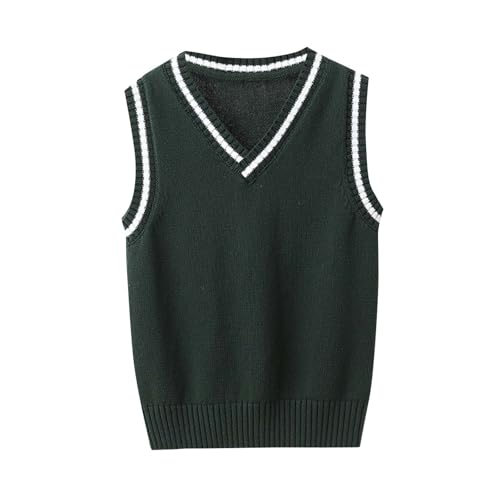 Boys Girls Sweater Vest, V-Neck Sweater Tank Tops Knitted Cotton School Uniform Vest for Winter 3-15 Years
