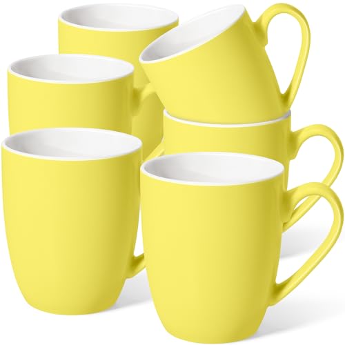 Urbanstrive 16 oz Large Ceramic Coffee Mugs Set of 6 - Yellow, Dishwasher & Microwave Safe, Stoneware Mugs for Coffee, Tea, Hot Cocoa - Ideal Housewarming Gift for Women Men, Office or Home