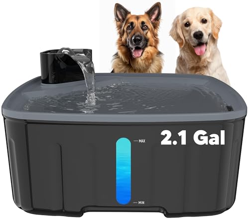 Dog Water Fountain for Large Dogs, 2.1GAL/8L/270oz Large Dog Water Fountain Bowl for Dog Inside,Dog Fountain with Water Level Window and Shortage LED Reminder, Ultra-Quiet Pump,Water Fountain for Dog by Hicuper - Used condition - US$23.90