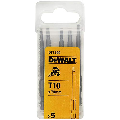 Image of DEWALT DT7290-QZ 70mm T10 Torx Head Screwdriving Bits (Pack of 5), Heat Treated Steel, Full Fit Head, Preceision Machined Tip Geometry, 10x4.1x1 cm