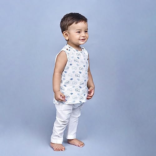 Image of POLKA TOTS Pure Cotton New Born Dress | Ultra-Soft, Breathable & Lightweight Sleeveless Jhabla Pant Set for Baby Boys & Girls | Baby Summer Clothes | Traditional Jabla & Pyjama Set for Newborns