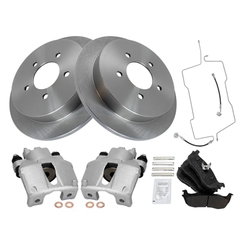 Image of TRQ Rear Brake Pad and Rotor Set Semi Metallic Calipers Compatible with 1999-2003 Ford F-150 Lightning 2002-2003 F-150 Harley-Davidson Edition 2004 F-150 Heritage SVT Lightning