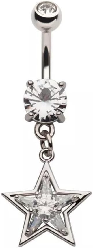Pierced Owl 14GA 316L Stainless Steel CZ Crystal Star Dangling Belly Button Ring