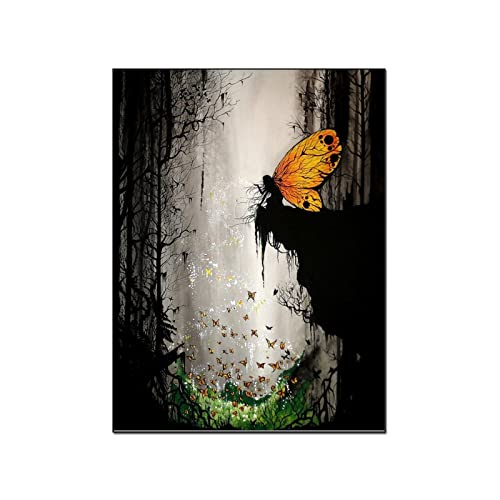 Butterfly Fairy Forest Magic Wings Art Poster Modern Living Room Bedroom Wall Decor Canvas Painting Canvas Painting Wall Art Poster For Bedroom Living Room Decor 16X20Inch(40X51Cm) Unframe-Style #TOP19
