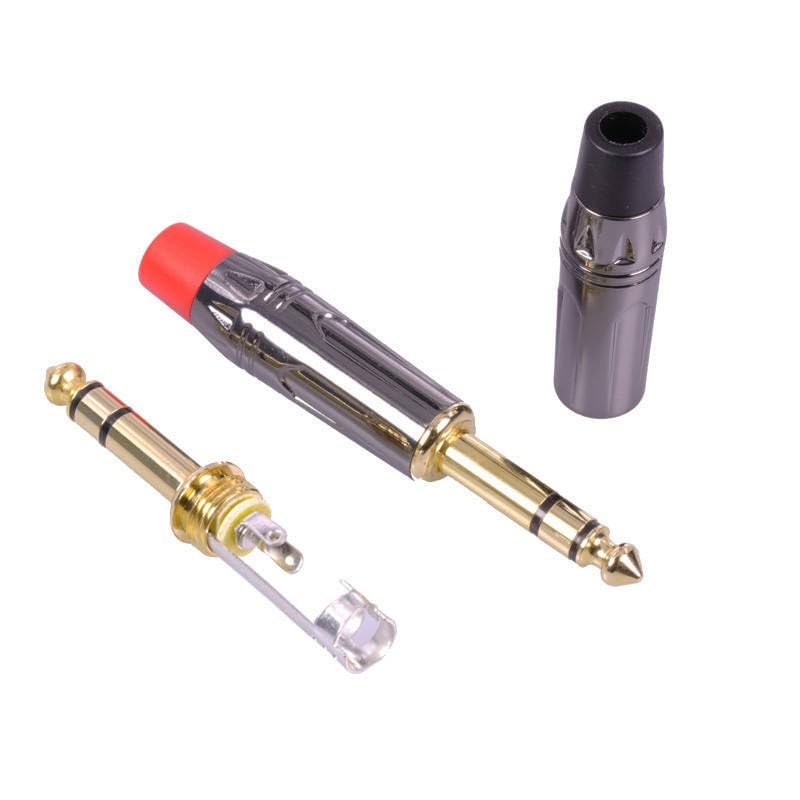 10pcs/lot Jack 6.35mm Connector Gold Plated 6.35mm 3 Poles Stereo Male Plug Wire Connector 1/4" Microphone Plug 5Pairs Red+Black