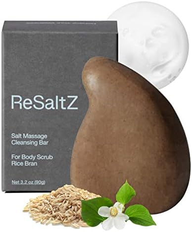 RESALTZ Skin Massage Salt Ritual Body Cleansing Scrub Bar with Vegan Oil, Korean Mineral Salt, Rice Bran, and Herbs | Guasha Shaped Facial & Body Massager | Bubble Cleanser with Exfoliating | Fragrance-Free, 3.9oz.