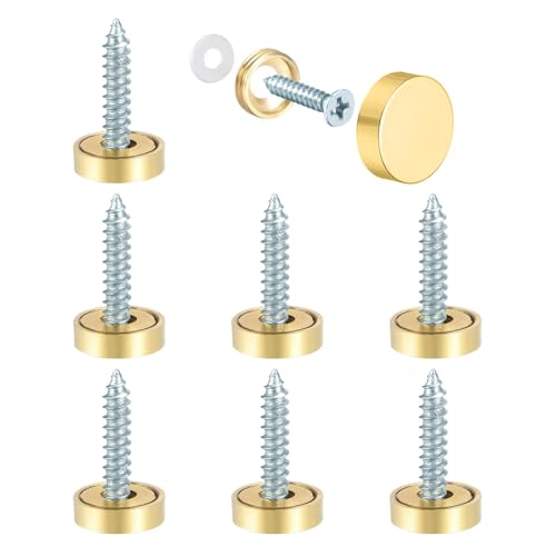 8PCS Juttzzei Brass Mirror Screws Caps, 10mm Brass Decorative Screws with Caps, Upgraded Brass Decorative Screw Cap Covers for Mirrors, Furniture Fittings, Glass, Tables, Wardrobes - Golden