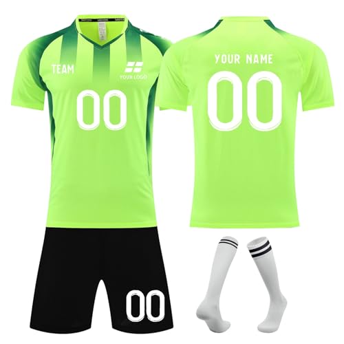 Conjunto de camiseta de fútbol para adultos y niños, camiseta de fútbol con el nombre del equipo y logotipo del equipo de Home Away 2024/2025, 3-verde fluorescente, L