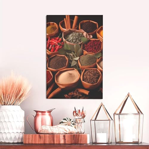 Poster coloré d'herbes et d'épices sur toile sans cadre déco cuisine 30x45cm