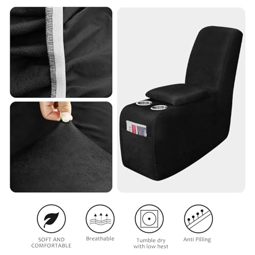Image of molasofa Leather Like Additional Recliner Console Cover for Reclining Loveseat Covers Stretch Jacquard Middle Console Cover for Recliner Couch and Sofa Dark Black