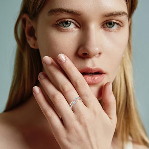 DIYA 2 CT Rose Gold Moissanite Engagement Ring for women S925 Sterling Silver Moissanite Round Wedding Ring Guard Double Rings Vintage Ladies Dainty Anniversary Promise Jewelry Gift for Women Size 6-92