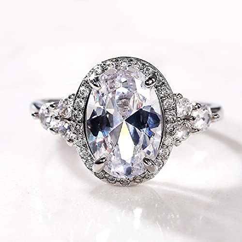 Luxury Fashion Egg Cut 5.0 Carat AAA Cubic Zircon Women's 925 Silver Wedding Ring Sparkling Diamond CZ Diamond Eternity Women's Engagement Ring Cocktail Ring Sizes 6-10 609 (9)