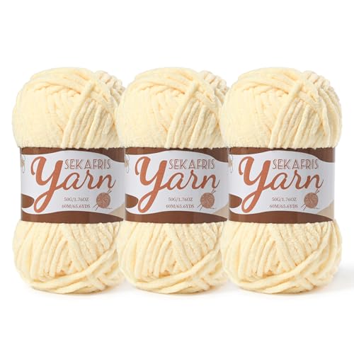 Image of 3 Pack Fluffy Velvet Yarn for Crocheting,Baby Blanket Yarn for Crocheting Soft,150g(196.8yds) Amigurumi Yarns,Plush Chenille Crochet Yarns,Puzzle Yarn for Crochet Weaving Craft(3 Yellowish)