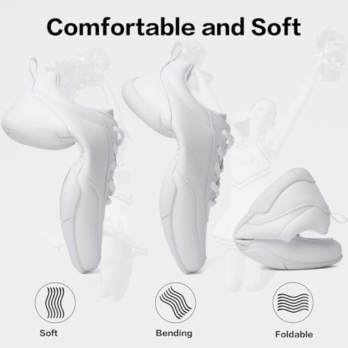 Image of Cheer Shoes for Youth Girls White Cheerleading Athletic Dance Shoes Tennis Sneakers for Competition Sport Training