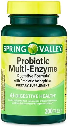 Kebiyu1 bot.Probiotic Multi-Enzyme Digestive Health Pills Tablets, 200 count