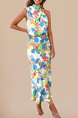 Image of PRETTYGARDEN Women's 2026 Summer Satin Dress Elegant Sleeveless Mock Neck Cocktail Party Maxi Dresses