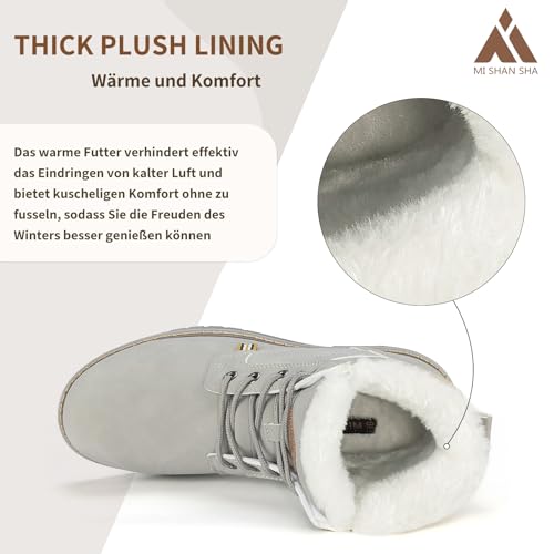 Mishansha Winterschuhe Damen Warme Gefüttert Winterstiefel Frauen Stiefeletten Grau Gr.41