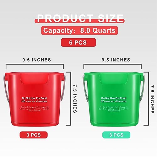 Image of Uiifan 6 Pcs 8 Quart Cleaning Bucket Small Sanitizing Square Bucket Detergent Pail for Home Commercial Restaurant Kitchen Office School (Red and Green)