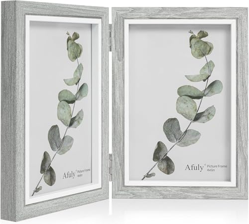 Afuly Marco de Fotos 10x15 Gris Blanco Doble Madera para 2 Fotos Collage Moderno Shabby Decorativo Familia Mascota Regalo