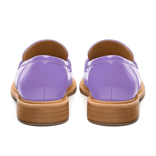 Image of JUSTDANNI Loafers for Women Slip On Shoes with Round Toe 1.2-Inch Low Chunky Block Heel Patent Comfortable Casual Dress Pump Shoes for Wedding Party Work Shopping Dating