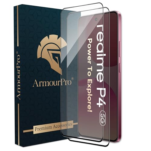 Image of ArmourPro Military Grade Gorilla Tempered Glass Compatible For Realme P4 (6.77 Inch) With Easy Installation Kit | Edge To Edge Full Screen Coverage | Black, Pack of 2