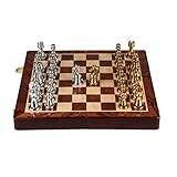  Échecs Ensemble d\'échecs pliants en bois massif, lustre en métal Bronze et laiton Morceaux d\'échecs en bois massif Pliants d\'échecs pliants, pour un ensemble d\'échecs pour adultes, étudiants et enfant